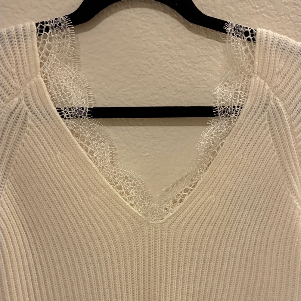 NWT Maje Cream V-Neck Sweater with Lace Detail - Picture 3 of 8